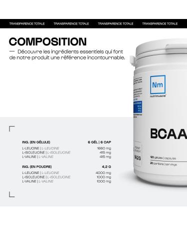 BCAA 4.1.1 Pre-Workout | Powerful Booster Leucine Overdosed Non-GMO Dietary Supplement Bodybuilding & Fitness | Nutrimuscle | 120 Capsules - Buy Online on GoSupps.com