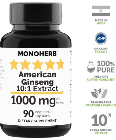 MONOHERB American Ginseng Extract 1000 mg - 90 Vegetarian Capsules - Buy Online on GoSupps.com