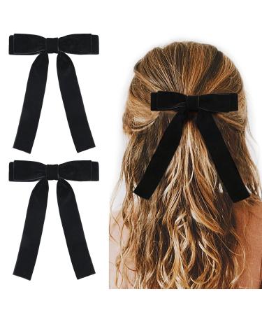 2PCS Black Velvet Bows Girls Hair Clip Ribbon Accessories for Baby Toddlers Teens Kids Black-2