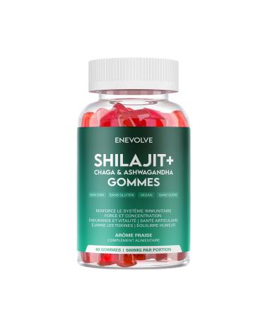 Shilajit Gommes 500mg - Haute concentration - Sans sucre - Saveur fraise - Ashwagandha et Chaga Mushroom - V g talien et Sans Gluten - Stimulation de l' nergie - Concentration et quilibre