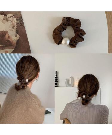 Jseng 6 Pcs Pearl Hair Scrunchies Hair Ties - Elegant Hair Accessories for Long Thick Ponytail - Brown and Black - 3 Styles Included - Buy Online on GoSupps.com