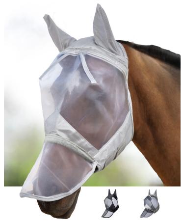 Harrison Howard CareMaster Horse Fly Mask UV Protection Ears and Nose Protection Silver Pony (S) Pony (Small)