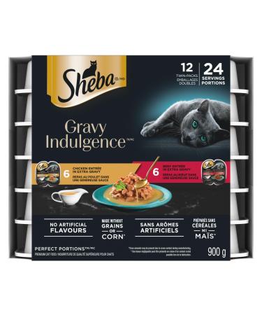 Sheba Gravy Indulgence Perfect Portions Adult Wet Cat Food Chicken & Beef Entr e in Extra Gravy Variety Pack (12) 75g Trays