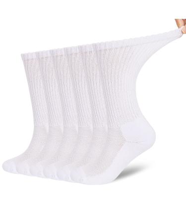 Athlemo Men's Bamboo Diabetic Socks Loose Fit Circulation Crew Seamless Breathable odor 9-11 White(6pairs)