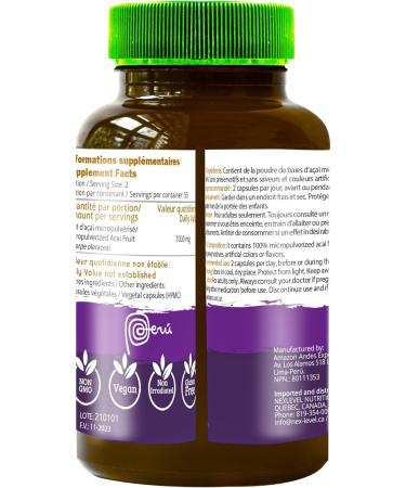 Amazon Andes Acai Berry Capsules - Antioxidant Rich Immune Support Gluten Free Non-GMO Vegan - 100 Veg Pills (500mg - Buy Online on GoSupps.com
