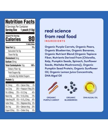 Cerebelly Stage 1 Baby Food Pouches - Purple Carrot Blueberry Smoothie (Pack of 6) | Organic Toddler Snacks with 16 Brain-supporting Nutrients | No Added Sugar | 4 Ounce - Buy Online on GoSupps.com