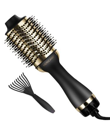 Professional Blowout Hair Dryer Brush, Pro 24K Gold One Step Hot Air Brush & Volumizer, Hair Straightener Brush and Hair Dryer Brush for Women