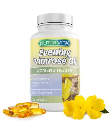 NUTRIVITA Evening Primrose Oil Capsules 750mg - Concentrated Supplement Rich in Evening Primrose Oil, Vitamin E, and Gamma Linolenic Acid - Evening Primrose Oil Capsules for Women - 100 Soft Gels