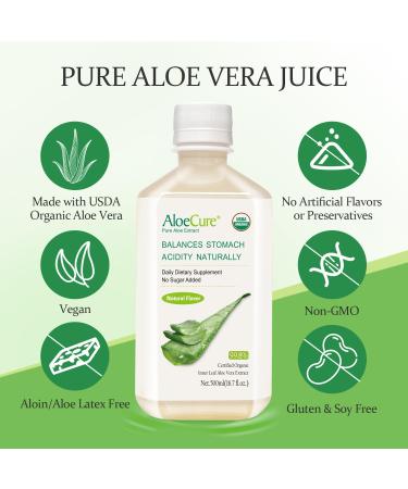 AloeCure Organic Aloe Vera Juice - 2 Bottle Sample Pack - Lemon Natural Flavor - 2x500ml - Buy Online on GoSupps.com