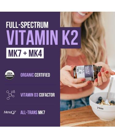 Total K2 | Vitamin K2 as MK7 & MK4 | Plus K1 & Vitamin D3 Cofactor - 620 mcg K2 per Serving - All-Trans MK7 from MenaQ7 - Full-Spectrum Vitamin K - Vegan Organic Certified (60 Capsules) 60 Count (Pack of 1) - Buy Online on GoSupps.com