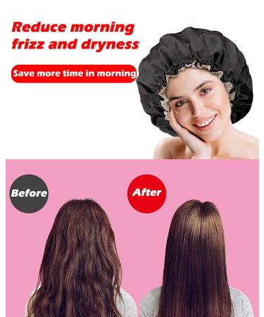 Auban Large Bonnet Sleep Cap - Double Layer Satin Lined Wrap for Curly Hair | Adjustable Elastic Band for Hair Care | Black - Buy Online on GoSupps.com