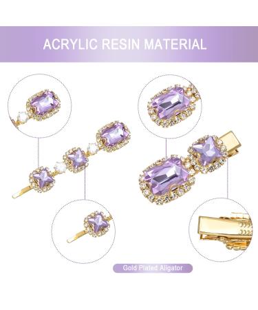 Vintage Rhinestone Decorative Hair Clips - Handmade Purple Crystal Pearl Barrettes | Elegant Gold Metal Hair Accessories for Women and Girls - Buy Online on GoSupps.com