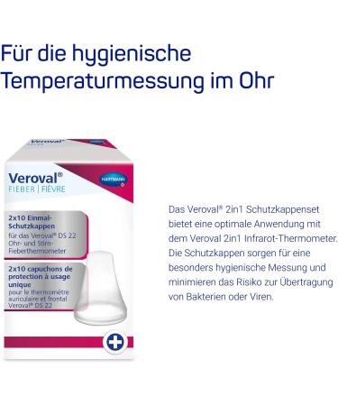 Veroval Disposable Protective Caps for 2-in-1 Infrared Thermometer - 20 Pieces - Accurate Ear Fever Measurement - Buy Online on GoSupps.com