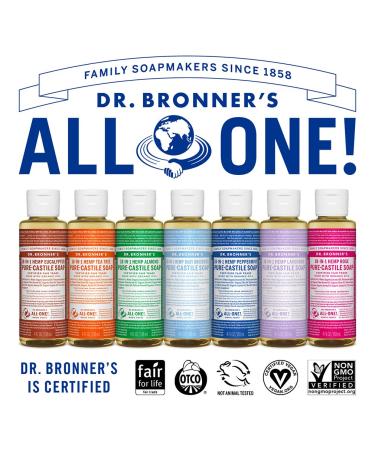 Dr. Bronner's 4oz Pure-Castile Liquid Soap Variety Pack - Peppermint Lavender Tea Tree Eucalyptus Almond - Organic Oils - 18-in-1 Uses - Buy Online on GoSupps.com