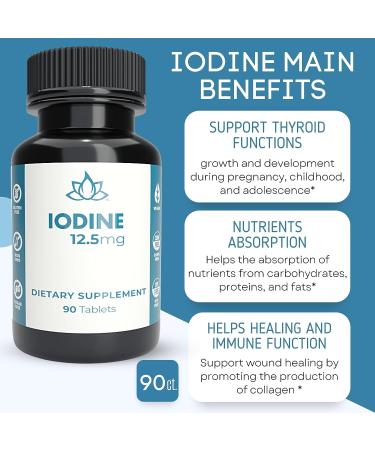 12.5mg Iodine Tablets - 90 Tablets | Essential Trace Mineral for Growth & Metabolism | High Potency Formula by New World Health - Buy Online on GoSupps.com