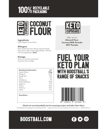 Boostballs Keto Kupboard Organic Coconut Flour 750g - Vegan & All Natural - Buy Online on GoSupps.com