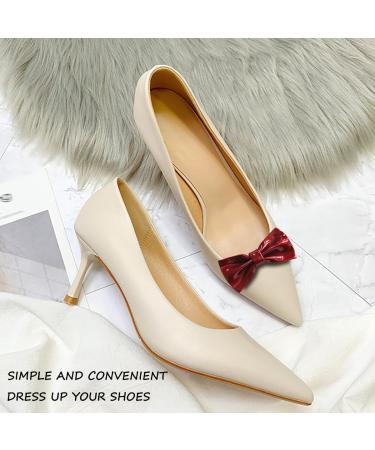 2 Pieces Patent Leather Bow Shoe Clips - Removable High Heels Accessories | Fashion Shoe Buckle Decoration - Black - Buy Online on GoSupps.com
