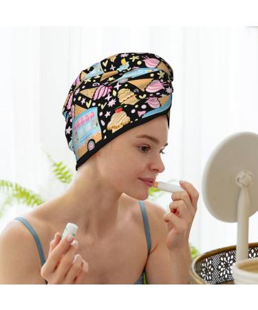 Buy Ice Cream Truck Microfiber Hair Towel - Soft Super Absorbent Coral Velvet Quick Dry Cap for Long Curly & Thick Hair - Buy Online on GoSupps.com