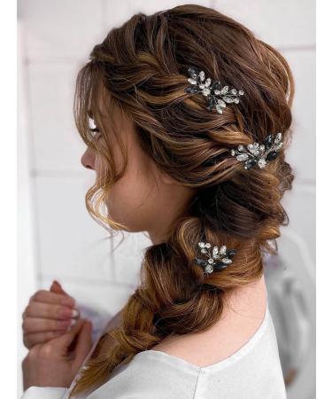 Asooll Crystal Bride Wedding Hair Pins - Pack of 3 - Rhinestone Bridal Hairpiece - Silver-Black - Buy Online on GoSupps.com