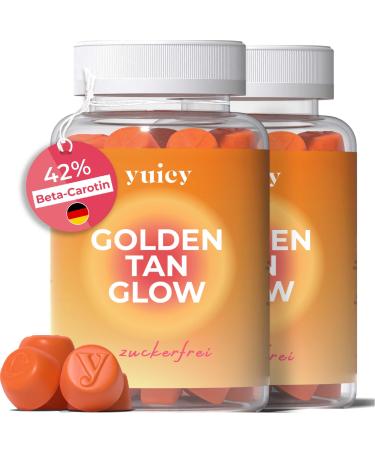 Yuicy Golden Tan Glow beta-carotene gummy bears.High -dose skin vitamins for long -lasting tan and healthy skin.With lutein zeaxanthin & 5 other essentials.Vegan made in Germany.120stk 120 rubber - double pack