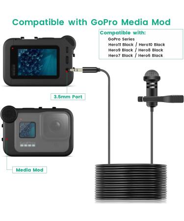 Weishan Media Mod Mic for GoPro HERO11-9 Black Action Camera | Lavalier Lapel Microphone with Clip | Compatible with GoPro Pro 3.5mm Mic Adapter | 5ft Cable for Vlogging - Buy Online on GoSupps.com