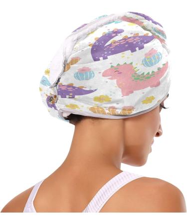Cute Cartoon Dinosaurs Dry Hair Cap Set | 2-Piece Quick Drying Towel & Button Headband | Super Absorbent & Soft Drying Solution - Buy Online on GoSupps.com
