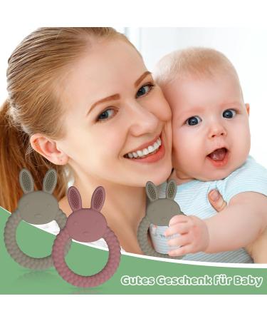 FIRDINK Silicone Baby Bite Rings - 2 Pack Teething Toys for Gums Relief & Massage | Rabbit Design - Buy Online on GoSupps.com