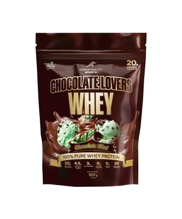 CONFIDENT SPORTS CHOCOLATE LOVERS WHEY 100% Pure Whey Protein 20g of delicious protein per serving CHOCOLATE MINT - 2 Pound 30 Servings