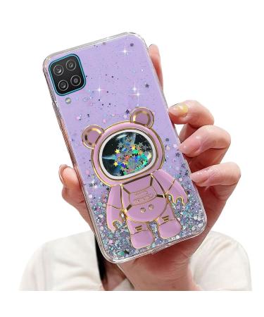 Tivenfezk Nadoli for Samsung Galaxy A12 4G/5G Treibsand B r Astronaut Hidden Stand Shell caricature glitter astronaut stand soft silicone bling cell phone case Samsung galaxy a12 4g/5g purple
