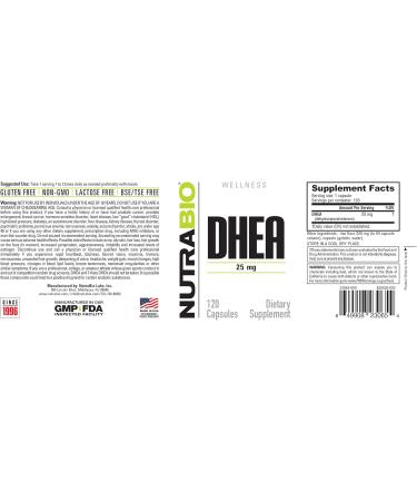 NutraBio DHEA Supplement for Men and Women 25 mg 120 Capsules - Buy Online on GoSupps.com
