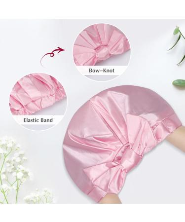 Arqumi Waterproof Double-Layer Shower Cap with Ribbon Bow - Pink - 1PCS - Buy Online on GoSupps.com