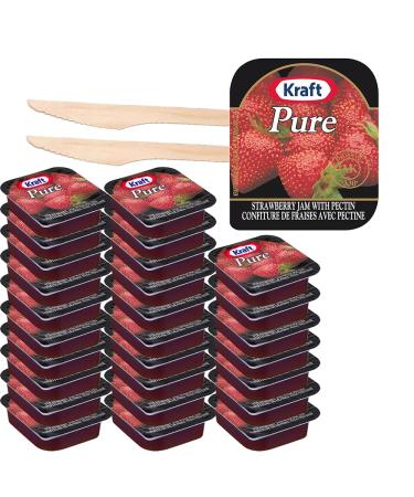 Strawberry Jam Pack - 30 Snack Savvy Delights: 30 Strawberry Jam Cups - On-The-Go Portion Control Pack for Travelers & Meal Prep 30 Cups Total Confiture au fraise Comes with 2 wooden Knives and a one of a kind Sticker by PaLiSoL CREATiONS!