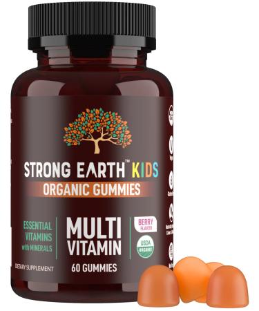 Strong Earth- Organic Multivitamin Gummies for Kids- Gummy Vitamins & Minerals Including Vitamin A C D3 E B6 & Zinc - Chewable Multi Vitamin Gummies with Immune Support for Boys and Girls (60) Berry Flavored 60 Count (1 Pack)