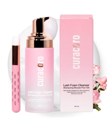 Curacoro 60ML Shampoing pour extensions de cils (Parfum Rose) - mousse nettoyante pour peau sensible limine le maquillage waterproof pour usage professionnel et domestique. Lash Shampoo (60ML Rose Scented)
