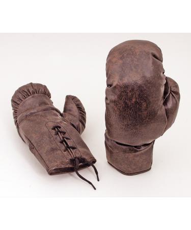 Vintage Style Brown PU Leather-Look 10oz Lace Up 1930's Boxing Gloves