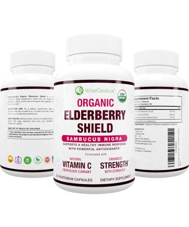 Max Strength USDA Organic Black Elderberry Black Currant Extract & Echinacea | 3 in 1 Natural Immune Support & Vitamin C | Sugar-Free Vegan-Friendly | Homeopathic Remedy | 60 Count
