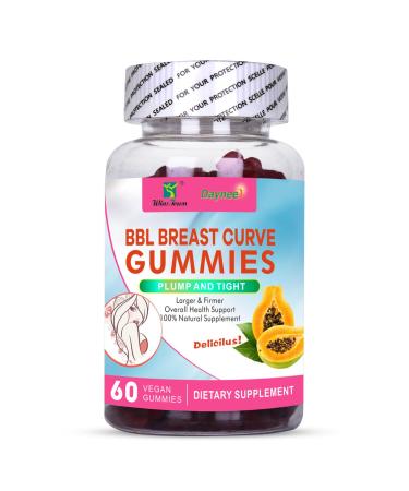 BBL Breast Curve Gummies, Chest & Buttock Lift Supplments, Plump & Tight, Larger & Firmer, 60 Count Papaya flavor