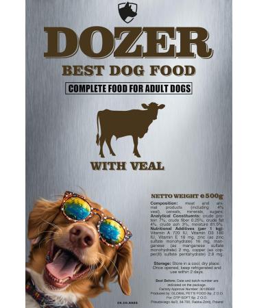 DOZER Adult dog food | Complete food with different types of meat (500 g) | Natural and nutritious | Wet dog food (x 10 veal) - Buy Online on GoSupps.com