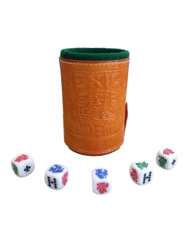 Cup Poker dice Game Set with Cup Leather Lined (cubilete)Honey