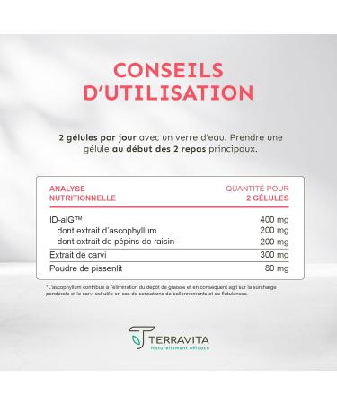 Flat Belly | Against Bloating and Swollen Stomach | Reduces the Assimilation of Fat and Sugars | ID-alG Patented Active with Proven Effectiveness | 60 Vegan Capsules | Made in France | Terravita - Buy Online on GoSupps.com