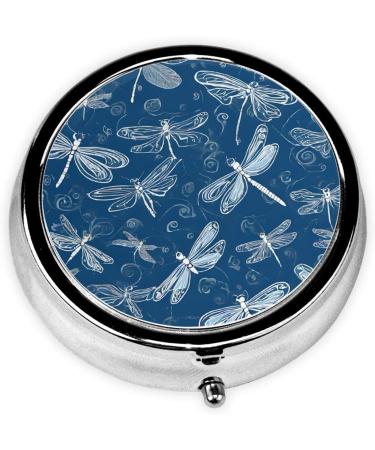 Blue Dragonfly Mini Round Pill Box - 3 Compartment Portable Organizer for Travel Home & Office - Buy Online on GoSupps.com