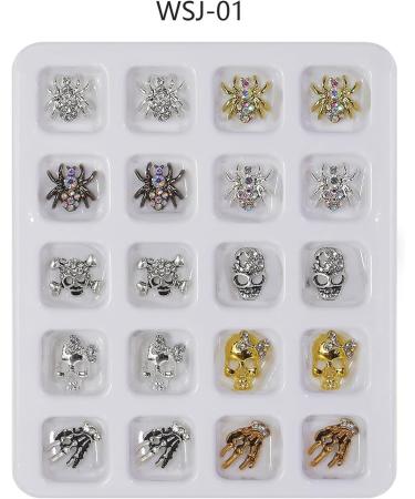 W-LOVNEST 3D Halloween Nail Art Charms Skull Spiders Rhinestones Skeleton Alloy Nail Art Jewelry Decoration Halloween Crafts - Buy Online on GoSupps.com