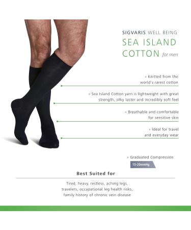 Sigvaris Men's Sea Island Cotton 191 Calf High Compression Socks 15-20mmHg - Black - Large | Buy Internationally - Buy Online on GoSupps.com
