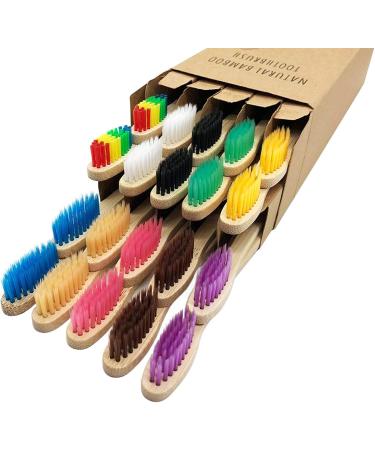 20 Eco-Friendly Bamboo Toothbrushes - Soft Bristles Natural Wood - Multi-Color Set for Adults - Buy Online on GoSupps.com