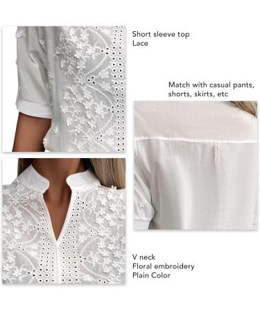 Short Sleeve V Neck Top Fashion Casual Elegant Embroidered Blouse for Shopping for Women White XX-Large - Buy Online on GoSupps.com