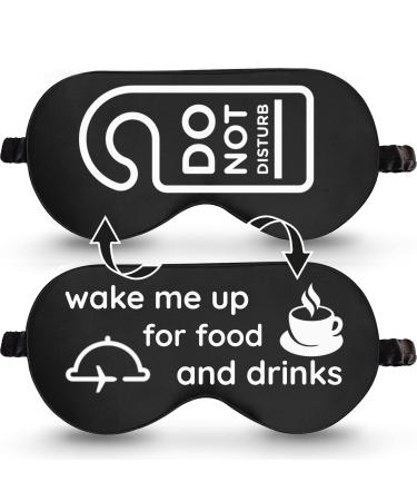 Do Not Disturb/Wake Me Up Double-Sided Silk Sleep Mask for Women/Men | Black Silk Sleep Mask Light Blocking | Soft Breathable Sleep Eye Mask for Traveling on Airplane | Eye Mask with Elastic Strap