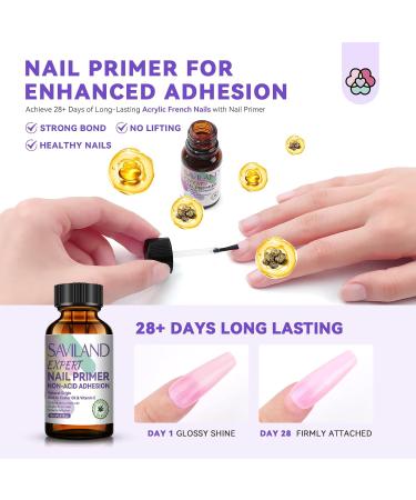 SAVILAND Acrylic Nail Kit - Complete Set with Keratin Powder Castor Oil Vitamin E Nail Primer Glue French Tips & Pink Rhinestones for Beginners - DIY Home Salon Essentials - Buy Online on GoSupps.com
