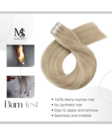 Moresoo Real Hair Tape Extensions 40cm - Ash Blond & Platinum Blond Skin Weft 20 Pieces #18/613 - Invisible Remy Quality - Buy Online on GoSupps.com