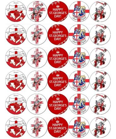 30 St George's Day England Cupcake Toppers Edible Wafer Paper Fairy Cake Toppers Birthday Cake Decorations
