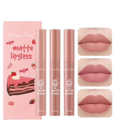 3 Colours Nude Matte Lipstick Set 24 Hour Superstay Natural Nude Lip Glazes Velvet Air Moisture Smooth Crayon Lip Stain  Ultimate Nourishing Color Stick Lip Glaze Long Lasting Waterproof Lip Gloss Lipstick for Women Make...